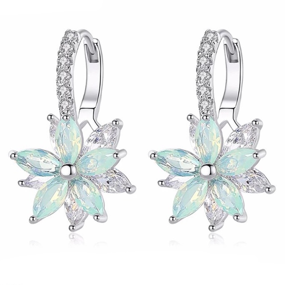 Dainty Sterling Silver Double Crystal Flower Earrings